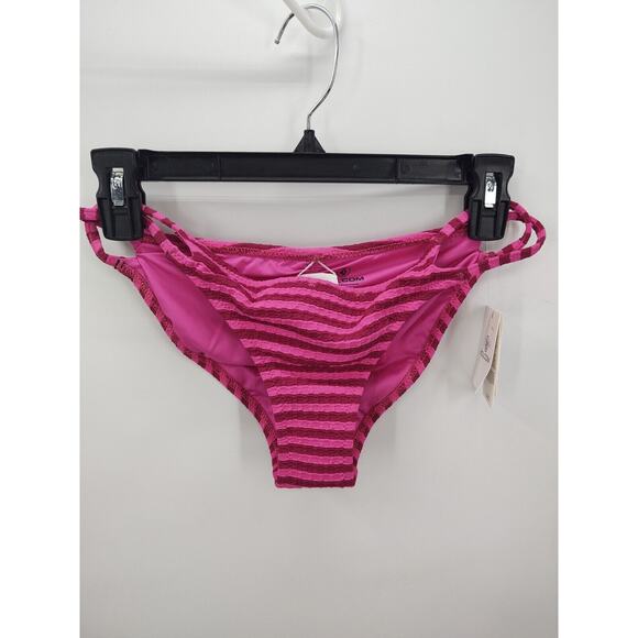 Nwt Volcom Women's bathing suit bottoms broken lines full small pink striped - Picture 1 of 5